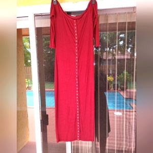 FASHION NOVA Puppy Love Dress Womens MediumRib Midi Burgundy Full Snap Front